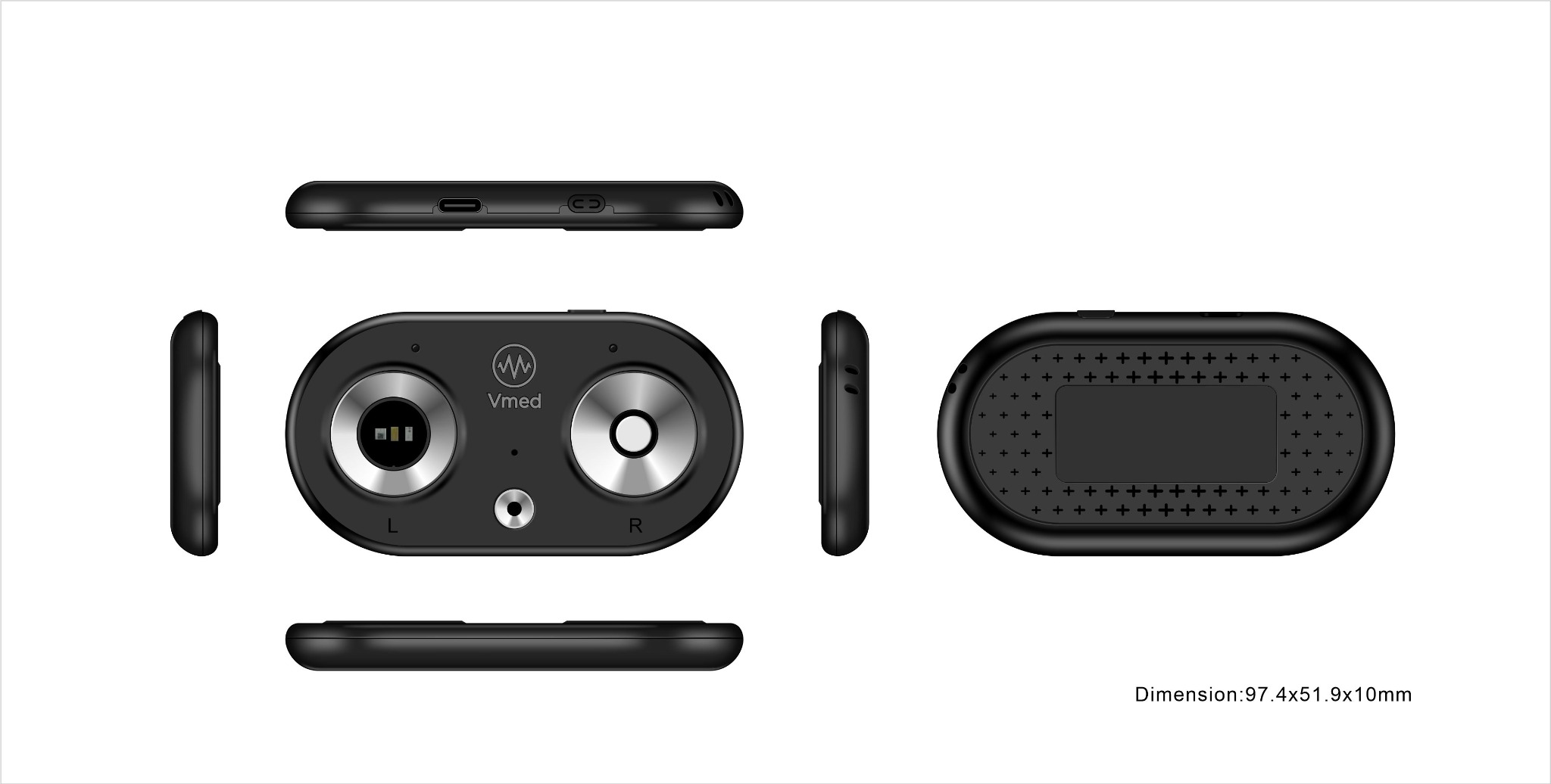 Vmed-S5 handheld health monitor shown from multiple angles